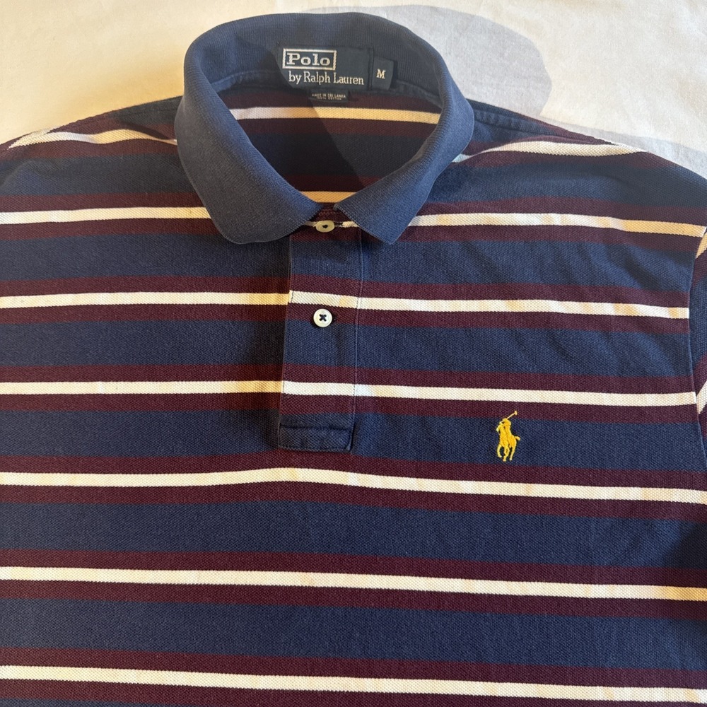 Polo Ralph Lauren Men's Size M Red, Blue & White Striped Cotton Knit Polo